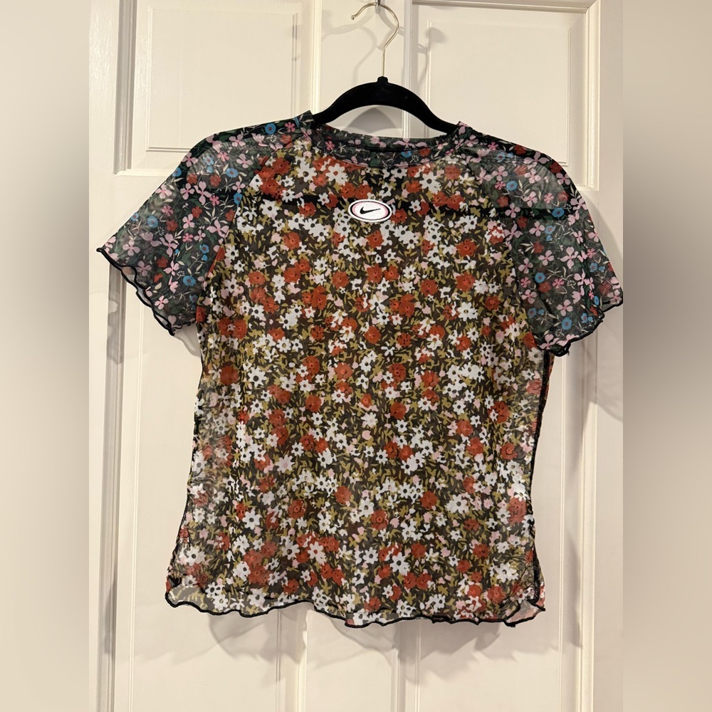 Nike Women's Floral Mesh Top - Black, Red, Blue
